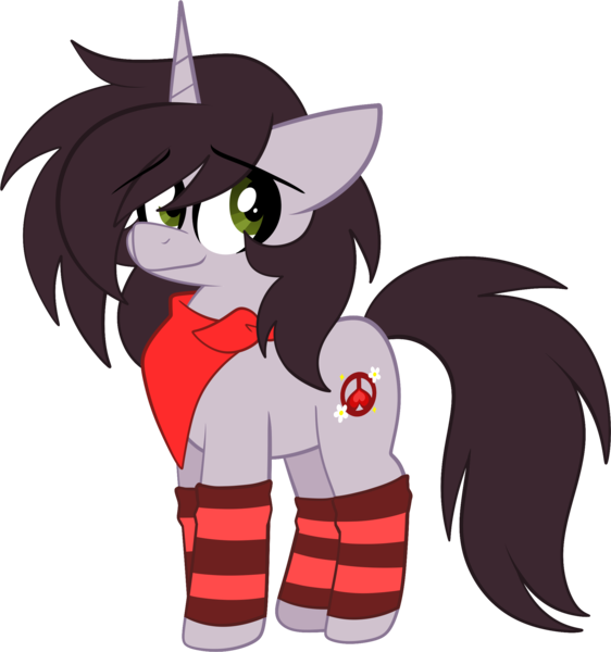 Size: 2069x2210 | Tagged: safe, artist:saveraedae, derpibooru import, oc, oc:jonatrot hoofington, unofficial characters only, pony, unicorn, bandana, clothes, crossover, cute, high res, image, looking at you, male, png, shy, simple background, smiling, socks, solo, striped socks, the mark side, transparent background