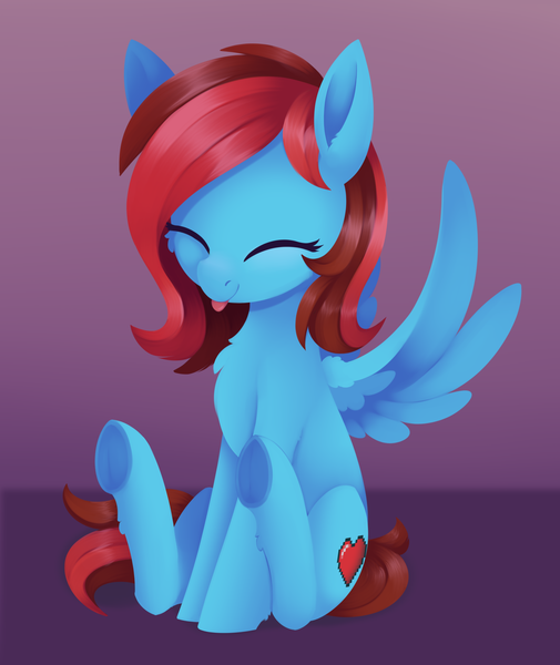 Size: 1792x2128 | Tagged: safe, artist:dusthiel, derpibooru import, oc, oc:lucid heart, unofficial characters only, pegasus, pony, chest fluff, eyes closed, female, image, mare, pegasus oc, png, sitting, solo, spread wings, tongue out, underhoof, wings