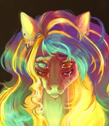 Size: 1159x1333 | Tagged: safe, artist:unt3n, derpibooru import, oc, pony, bust, crying, four eyes, gold, image, jpeg, multiple eyes, portrait, sketch, solo