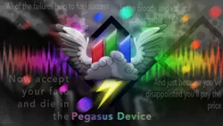 Size: 5760x3239 | Tagged: safe, alternate version, artist:sol-r, derpibooru import, fanfic:pegasus device, 2016, image, no pony, pegasus device, pegasus device song, png, rainbow factory logo, song reference