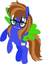 Size: 3123x4580 | Tagged: safe, artist:pure-blue-heart, derpibooru import, oc, oc:bluebook, pegasus, pony, colored wings, ear piercing, earring, female, freckles, glasses, image, jewelry, mare, mouth hold, pegasus oc, pencil, piercing, png, simple background, transparent background, two toned mane, wings