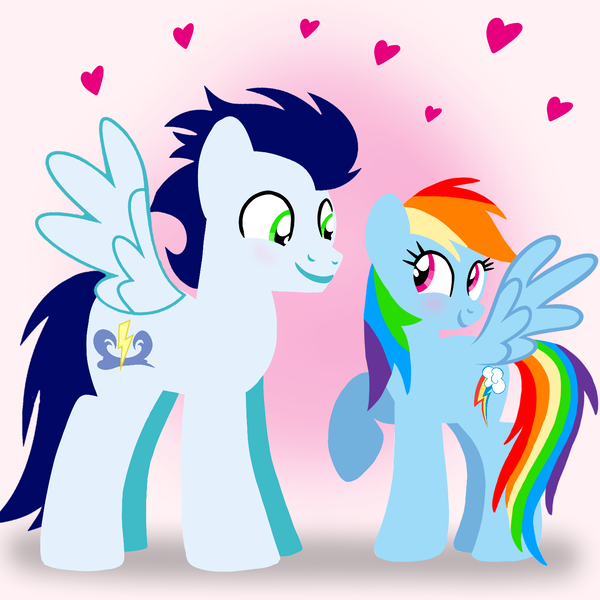 Size: 1400x1400 | Tagged: safe, artist:mlplary6, derpibooru import, rainbow dash, soarin', pegasus, pony, g4, blushing, boyfriend and girlfriend, female, heart, image, looking at each other, looking at someone, love, male, mare, png, shipping, smiling, smiling at each other, soarindash, stallion, straight