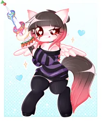 Size: 1328x1572 | Tagged: safe, artist:arwencuack, derpibooru import, oc, oc:arwencuack, anthro, pegasus, arm hooves, candy, cute, donut, food, heart, heart eyes, image, png, simple background, solo, sword, weapon, wingding eyes