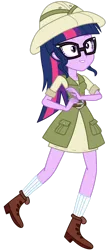 Size: 750x1713 | Tagged: safe, artist:ajosterio, derpibooru import, sci-twi, twilight sparkle, human, equestria girls, g4, clothes, dress, equestria girls specials, glasses, hat, image, imagine spot, my little pony equestria girls: dance magic, pith helmet, png, sci-twi outfits, shoes, simple background, solo, transparent background, vest