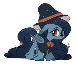 Size: 1200x1004 | Tagged: safe, artist:octoberumn, derpibooru import, oc, oc:gloomy autumn, unofficial characters only, bat pony, pony, g4, bat wings, bow, cloak, clothes, ear tufts, female, hat, hoof polish, image, leaves, long hair, long mane, mare, mushroom, mushroom hat, png, redesign, simple background, solo, transparent background, twig, unshorn fetlocks, wings, witch, witch hat