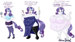 Size: 1200x681 | Tagged: suggestive, artist:professordoctorc, derpibooru import, part of a set, rarity, anthro, unguligrade anthro, unicorn, g4, alcohol, bbw, big breasts, breasts, busty rarity, clothes, eating, evening dress, fat, fat boobs, female, huge breasts, image, jewelry, lingerie, mirror, morbidly obese, obese, png, raritubby, shirt, shoes, simple background, skirt, socks, ssbbw, stockings, thigh highs, weight gain, weight gain sequence, white background, wine