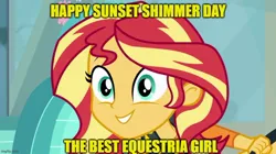 Size: 888x499 | Tagged: safe, artist:mlpfan3991, derpibooru import, sunset shimmer, human, driving miss shimmer, equestria girls, equestria girls series, g4, caption, cute, driving miss shimmer: fluttershy, female, image, image macro, jpeg, my little pony equestria girls: better together, shimmerbetes, solo, sunset shimmer day, text