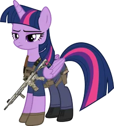 Size: 2475x2726 | Tagged: safe, artist:edy_january, artist:starryshineviolet, derpibooru import, edit, vector edit, twilight sparkle, alicorn, pony, g4, ar15, armor, assault rifle, body armor, call of duty, call of duty: modern warfare 2, clothes, combat knife, denim, gloves, gun, handgun, high res, image, jeans, john "soap" mactavish, knife, long pants, m1911, m4, m4a1, military, pants, parody, pistol, png, reference, rifle, shirt, simple background, soldier, soldier pony, solo, special forces, tactical, tactical pony, tactical vest, task forces 141, transparent background, united states, vector, vest, weapon