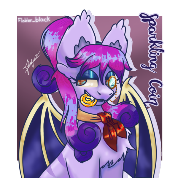 Size: 1080x1080 | Tagged: safe, artist:flower-black, derpibooru import, oc, oc:sparkling coin, bat pony, pony, bat pony oc, bat wings, coin, image, png, wings