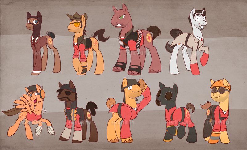 Size: 6600x4000 | Tagged: safe, artist:zeffdakilla, derpibooru import, ponified, earth pony, pegasus, pony, unicorn, angry, clothes, coat, demoman, demoman (tf2), engineer, engineer (tf2), flying, grin, hat, heavy (tf2), image, insanity, looking at you, looking sideways, mask, medic, medic (tf2), png, pyro (tf2), raised hoof, raised leg, salute, scout (tf2), shirt, simple background, smiling, sniper, sniper (tf2), soldier, soldier (tf2), spread wings, spy, spy (tf2), standing, suit, team fortress 2, wings