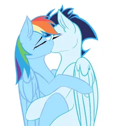 Size: 750x827 | Tagged: safe, artist:ameliastars2308, derpibooru import, rainbow dash, soarin', pegasus, pony, g4, eyes closed, female, image, jpeg, kiss on the lips, kissing, male, mare, shipping, simple background, soarindash, stallion, straight, white background