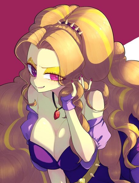 Size: 911x1200 | Tagged: suggestive, artist:vanityamaryllis, derpibooru import, adagio dazzle, human, equestria girls, g4, bedroom eyes, big breasts, breasts, busty adagio dazzle, cleavage, clothes, eye clipping through hair, female, grin, image, jpeg, looking at you, sexy eyes, smiling, smiling at you, solo, solo female, stupid sexy adagio dazzle