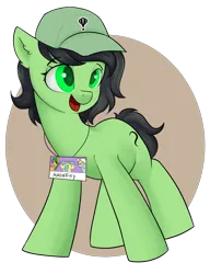 Size: 2291x2990 | Tagged: safe, artist:dumbwoofer, derpibooru import, oc, oc:anonfilly, earth pony, pony, baseball cap, cap, ear fluff, female, filly, foal, happy, hat, high res, image, lanyard, mare fair, open mouth, open smile, png, simple background, smiling, snowpity inc., solo, transparent background