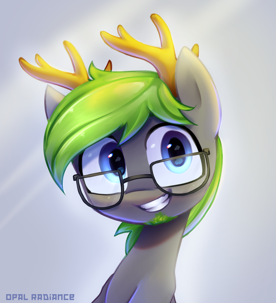 Size: 2716x2982 | Tagged: safe, artist:opal_radiance, derpibooru import, oc, deer, bust, deer oc, facial hair, glasses, high res, image, ko-fi, looking at you, non-pony oc, png, reward, solo, watermark