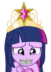 Size: 2110x2950 | Tagged: editor needed, safe, artist:fireluigi29, derpibooru import, edit, twilight sparkle, alicorn, human, equestria girls, g4, bad edit, big crown thingy, element of magic, fall formal outfits, fetish, gag, high res, image, jewelry, png, regalia, simple background, solo, tape, tape gag, transparent background