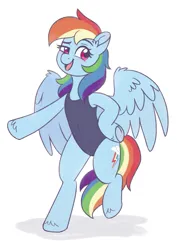 Size: 1485x2102 | Tagged: safe, artist:skysorbett, derpibooru import, rainbow dash, pegasus, pony, g4, bipedal, blue swimsuit, clothes, colored sketch, female, image, looking at you, mare, one-piece swimsuit, open mouth, open smile, partially open wings, png, simple background, sketch, smiling, smiling at you, solo, sukumizu, swimsuit, white background, wings