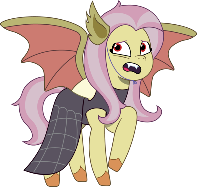 Size: 1159x1099 | Tagged: safe, alternate version, artist:prixy05, derpibooru import, fluttershy, pegasus, pony, g4, g5, my little pony: tell your tale, clothes, costume, dress, fake ears, fake fangs, fake flutterbat, flutterbat costume, g4 to g5, generation leap, image, nightmare night costume, png, red eyes, simple background, solo, transparent background, vector