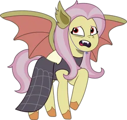 Size: 1159x1099 | Tagged: safe, alternate version, artist:prixy05, derpibooru import, fluttershy, pegasus, pony, g4, g5, my little pony: tell your tale, clothes, costume, dress, fake ears, fake fangs, fake flutterbat, flutterbat costume, g4 to g5, generation leap, image, nightmare night costume, png, red eyes, simple background, solo, transparent background, vector