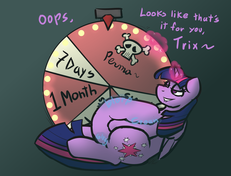 Size: 1142x873 | Tagged: suggestive, artist:voraciouscutie, derpibooru import, trixie, twilight sparkle, twilight sparkle (alicorn), alicorn, pony, unicorn, g4, belly, big belly, digestion, female, fetish, halloween, holiday, huge belly, image, implied death, implied trixie, implied vore, impossibly large belly, mare pred, mare prey, permanent, permavore, png, stomach noise, trixie prey, twipred, vore, voretober, voretober2023