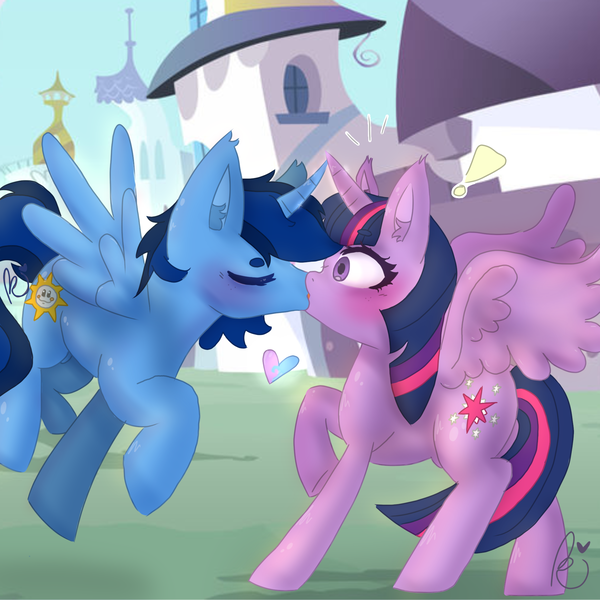 Size: 2048x2048 | Tagged: artist needed, source needed, safe, derpibooru import, twilight sparkle, twilight sparkle (alicorn), oc, oc:blue thunder, alicorn, pony, g4, alicorn oc, canon x oc, duo, female, high res, horn, image, kiss on the lips, kissing, male, mare, meme, png, shipping, stallion, straight, thundersparkle, waifu thief, wings