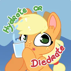 Size: 3319x3319 | Tagged: safe, artist:cutepencilcase, derpibooru import, part of a set, applejack, earth pony, pony, g4, bust, glass of water, high res, hoof hold, image, png, portrait, pun, smiling, solo, tongue out, water, wordplay