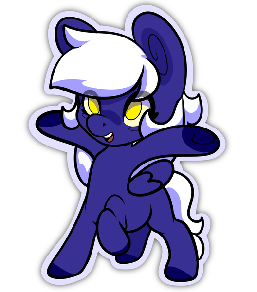 Size: 2551x2899 | Tagged: safe, artist:wifflethecatboi, derpibooru import, oc, oc:moonie hearts, unofficial characters only, pegasus, pony, taur, big ears, blue coat, chibi, colored hooves, equitaur, female, filly, foal, folded wings, happy, high res, image, long mane, long tail, looking up, missing cutie mark, png, simple background, solo, sticker, tail, white background, white mane, white tail, wings, yellow eyes