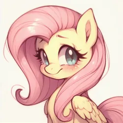 Size: 1024x1024 | Tagged: safe, ai content, derpibooru import, machine learning generated, fluttershy, pegasus, pony, g4, blushing, cute, detailed, eyebrows, female, generator:bing image creator, image, jpeg, mare, profile, prompter:evergreenpinewood, shy, shyabetes, simple background, sitting, smiling, solo, white background, wings