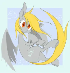 Size: 1986x2048 | Tagged: safe, artist:noupu, derpibooru import, derpy hooves, pegasus, pony, g4, bubble butt, butt, female, image, jpeg, looking at you, mare, plot, solo, underhoof