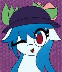 Size: 831x962 | Tagged: safe, artist:mrneo, derpibooru import, ponified, pony, female, hat, hinanai tenshi, image, jpeg, mare, one eye closed, solo, touhou, wink