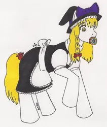 Size: 791x936 | Tagged: safe, artist:cqmorrell, derpibooru import, ponified, pony, clothes, dress, female, hakkero, hat, image, jpeg, kirisame marisa, mare, mouth hold, skirt, touhou, witch, witch hat