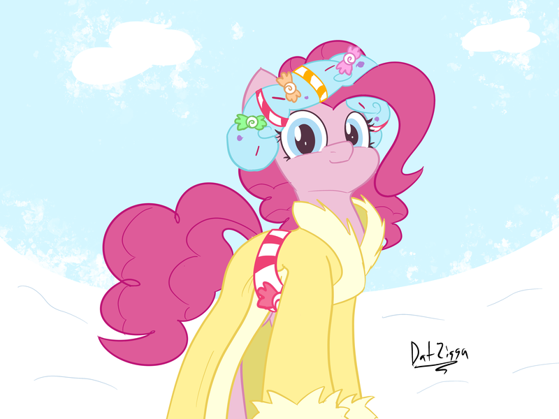 Size: 3644x2731 | Tagged: safe, artist:datzigga, derpibooru import, pinkie pie, spirit of hearth's warming presents, earth pony, pony, a hearth's warming tail, g4, clothes, coat, hearth's warming, high res, image, png, solo