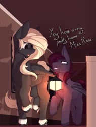 Size: 3800x5000 | Tagged: safe, artist:chapaevv, derpibooru import, oc, oc:maelstorm, oc:rose, unofficial characters only, bat pony, pegasus, pony, comic:look into my eyes, duo, female, image, indoors, lamp, png, text, walking