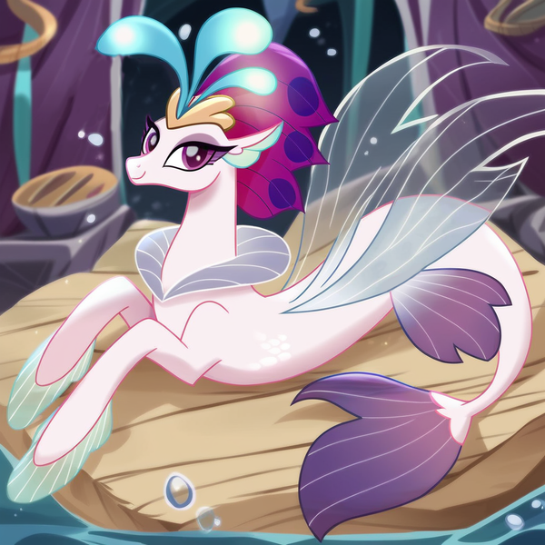 Size: 1024x1024 | Tagged: safe, ai content, derpibooru import, machine learning generated, prompter:dreaming dusk, stable diffusion, queen novo, seapony (g4), g4, my little pony: the movie, bubble, crown, cute, dorsal fin, eyelashes, eyeshadow, female, fin, fin wings, fins, fish tail, floppy ears, flowing mane, flowing tail, generator:pony diffusion v6 xl, generator:purplesmart.ai, image, jewelry, looking at you, lying down, makeup, ocean, png, prone, purple eyes, regalia, seaquestria, seashell, smiling, smiling at you, solo, swimming, tail, throne room, underwater, water, wings