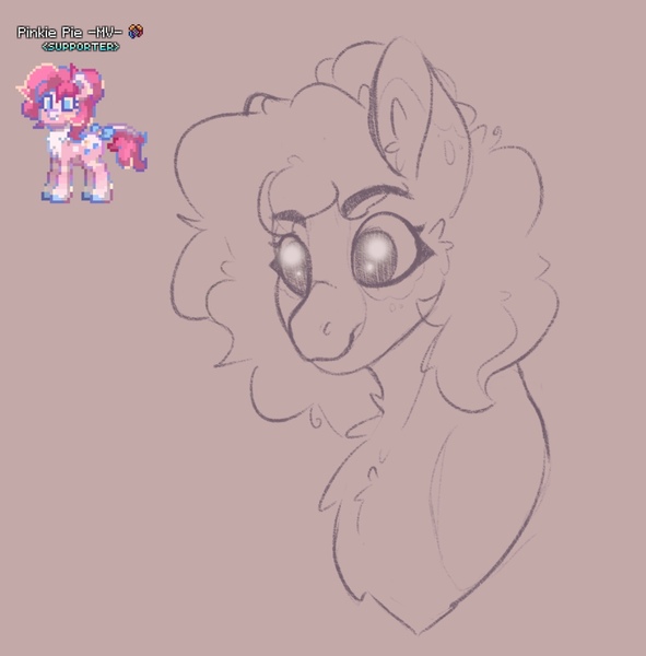 Size: 1517x1539 | Tagged: safe, artist:trashpanda czar, derpibooru import, pinkie pie, earth pony, pony, pony town, g4, bust, cheek fluff, chest fluff, ear fluff, image, jpeg, poofy mane, portrait, sketch, solo