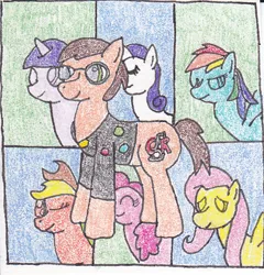 Size: 648x676 | Tagged: safe, artist:pastery, derpibooru import, applejack, fluttershy, pinkie pie, rainbow dash, rarity, twilight sparkle, pony, g4, cr, female, image, jpeg, male, mare, stallion, tgwtg, traditional art