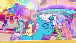 Size: 1280x720 | Tagged: safe, derpibooru import, screencap, earth pony, pegasus, pony, unicorn, g5, my little pony: tell your tale, spoiler:g5, spoiler:my little pony: tell your tale, spoiler:tyts02e19, auroricorn, colt, comet (g5), cometbetes, cute, eyes closed, female, foal, horn, image, male, mare, misty brightdawn, png, ponycorn, rebirth misty, stallion, the dream team delight