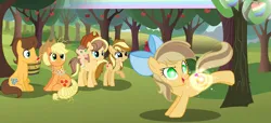 Size: 750x343 | Tagged: safe, artist:brooklynsentryyt, derpibooru import, applejack, caramel, oc, oc:apple crisp, oc:candy apple, oc:sugar apple, earth pony, pony, g4, the last problem, apple, apple tree, baby, baby pony, colt, cutie mark, cutiespark, female, filly, foal, food, image, jpeg, male, mare, offspring, older, older applejack, older carajack, older caramel, parent:applejack, parent:caramel, parents:carajack, ship:carajack, shipping, stallion, straight, teenager, tree, zap apple