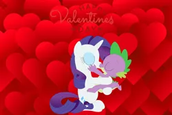 Size: 1278x853 | Tagged: artist needed, safe, anonymous artist, artist:porygon2z, derpibooru import, rarity, spike, dragon, pony, unicorn, g4, cute, daaaaaaaaaaaw, dragon x pony, duo, eyes closed, eyeshadow, female, heart, heart background, hearts and hooves day, holiday, image, kiss on the lips, kissing, makeup, male, mare, png, shipping, song in the description, sparity, straight, valentine's day, valentine's day card, valentine's day picture, wholesome