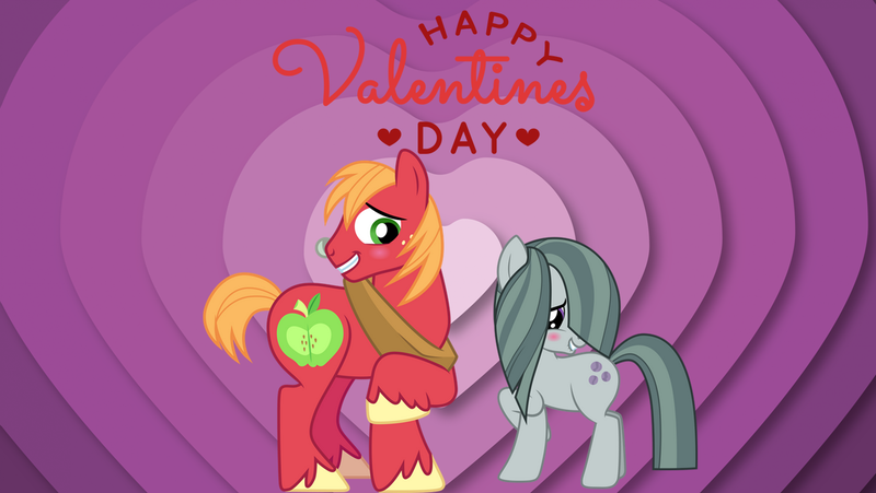 Size: 1277x720 | Tagged: artist needed, safe, anonymous artist, artist:cloudy glow, derpibooru import, big macintosh, marble pie, earth pony, pony, g4, blushing, cute, daaaaaaaaaaaw, duo, female, freckles, grin, heart, heart background, hearts and hooves day, holiday, image, male, marblebetes, marblemac, mare, png, raised hoof, shipping, shy, smiling, song in the description, stallion, straight, valentine's day, valentine's day card, valentine's day picture, when she smiles, wholesome