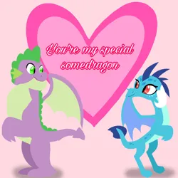 Size: 1400x1400 | Tagged: safe, artist:mlplary6, derpibooru import, princess ember, spike, dragon, g4, female, gigachad spike, holiday, image, male, older, older spike, png, ship:emberspike, shipping, straight, valentine's day, winged spike, wings