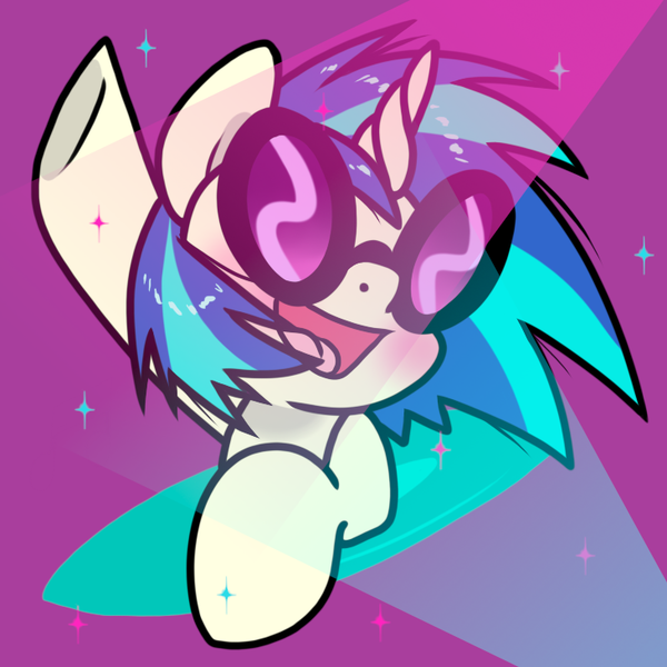 Size: 730x730 | Tagged: safe, artist:paperbagpony, derpibooru import, vinyl scratch, pony, unicorn, g4, blushing, cute, female, glasses, happy, image, mare, open mouth, open smile, png, smiling, solo, sparkles, sunglasses, vinylbetes