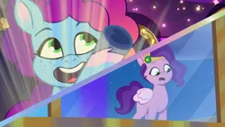 Size: 3072x1727 | Tagged: safe, derpibooru import, screencap, pipp petals, pegasus, pony, unicorn, g5, my little pony: tell your tale, spoiler:g5, spoiler:my little pony: tell your tale, spoiler:tyts02e05, adorapipp, crystal brighthouse, cute, duo, duo female, female, image, jpeg, mare, misty brightdawn, misty-rious new room, mistybetes, open mouth, open smile, rebirth misty, smiling