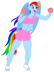 Size: 1850x2460 | Tagged: safe, artist:nate5700, derpibooru import, rainbow dash, anthro, pegasus, g4, action pose, clothes, female, image, kickboxing, png, simple background, sleeveless, solo, tanktop, white background