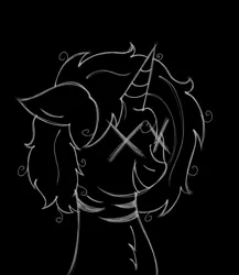 Size: 2160x2488 | Tagged: semi-grimdark, derpibooru import, oc, unofficial characters only, unicorn, black and white, grayscale, horn, image, insanity, monochrome, png, scar, sketch, smiling