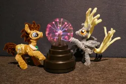 Size: 1600x1067 | Tagged: safe, alternate version, artist:malte279, derpibooru import, part of a set, derpy hooves, doctor whooves, time turner, g4, chenille, chenille stems, chenille wire, craft, image, jpeg, pipe cleaner sculpture, pipe cleaners, plasma ball