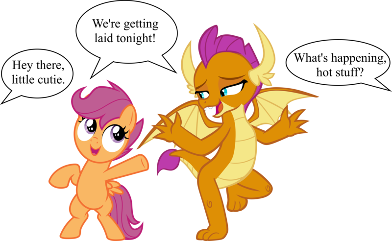 Size: 4487x2757 | Tagged: suggestive, artist:cloudy glow, artist:memnoch, artist:parclytaxel, derpibooru import, edit, vector edit, scootaloo, smolder, dragon, pegasus, pony, g4, molt down, the washouts (episode), .ai available, belly, bipedal, claws, cropped, cute, cutealoo, dancing, dragoness, dramatic, duo, fangs, female, filly, foal, high res, horns, image, implied foalcon, implied sex, implied underage, lidded eyes, open mouth, png, raised leg, show accurate, simple background, smolderbetes, speech bubble, spread wings, talking, teenaged dragon, teenager, toes, transparent background, vector, wings