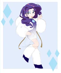 Size: 1280x1545 | Tagged: safe, artist:colorspaint15, derpibooru import, rarity, human, g4, bedroom eyes, clothes, deviantart watermark, dress, eyeshadow, female, fur coat, high heels, humanized, image, jpeg, leg warmers, makeup, measuring tape, obtrusive watermark, open mouth, shoes, solo, watermark