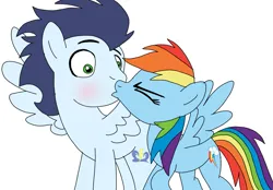 Size: 1035x720 | Tagged: safe, artist:dasher666, derpibooru import, rainbow dash, soarin', pegasus, pony, g4, female, image, kiss on the lips, kissing, male, mare, png, shipping, simple background, soarindash, stallion, straight, white background