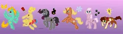 Size: 6300x1800 | Tagged: safe, artist:artisticwerks, derpibooru import, arizona cow, oleander (tfh), paprika paca, pom lamb, tianhuo, velvet reindeer, ponified, earth pony, pegasus, pony, unicorn, them's fightin' herds, arizona (tfh), community related, cutie mark, eyes closed, fightin' six, floating heart, gradient background, heart, horn, image, jpeg, open mouth, open smile, paprika (tfh), pom (tfh), raised hoof, smiling, species swap, spread wings, tianhuo (tfh), wings