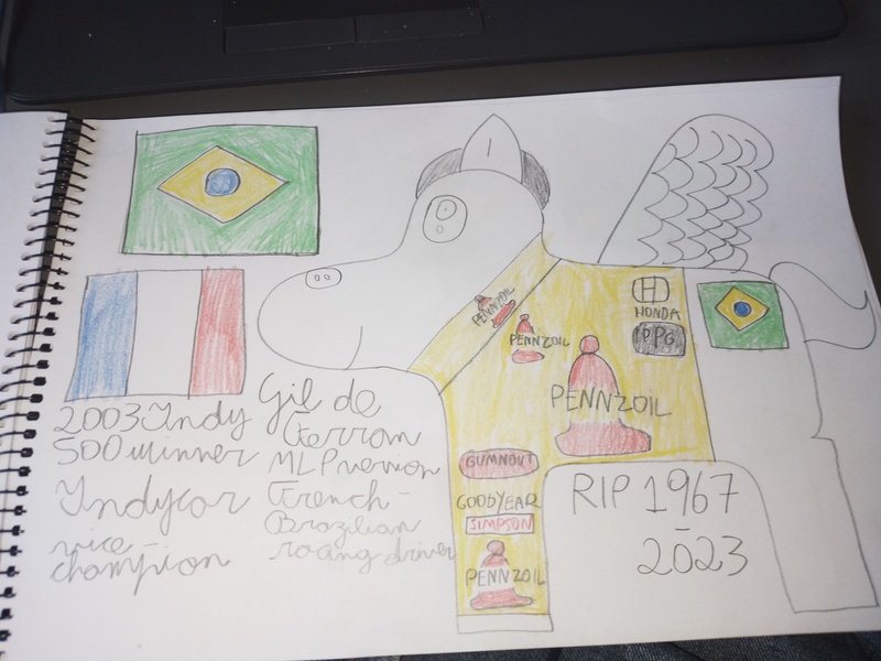 Size: 4000x3000 | Tagged: safe, artist:super-coyote1804, derpibooru import, brazil, france, gil de ferran, image, indianapolis 500, indy 500, indycar, jpeg, photo, solo, traditional art